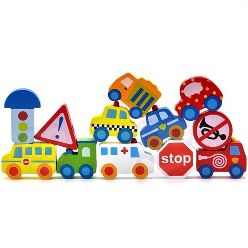 Drewniane Klocki do Nawlekania Pojazdy auta 13 el. na Arena.pl