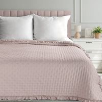 Narzuta pikowana Libi 3 220X240 cm pudrowy róż z falbaną hotpress