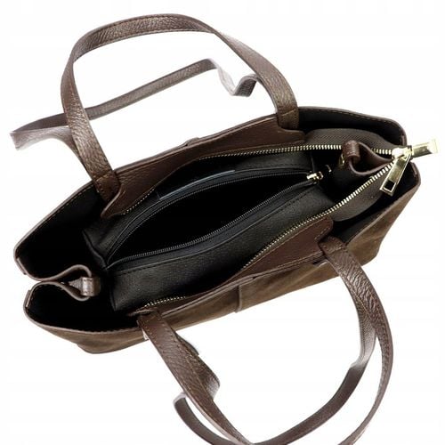 Vera Pelle torebka shopper skóra naturalna zamszowa brązowa czekoladowa na Arena.pl