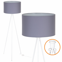 Lampa Podłogowa Trigni Biała - Skandynawski Design Ciemnoszary abażur