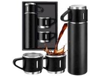 Termos z filiżankami 500ml +3 kubki stal prezentowy komplet czarny