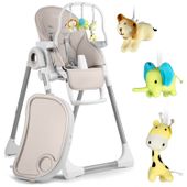 Krzesełko do karmienia ze stolikiem, leżaczek Belo szare + pałąk z zabawkami