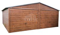 GARAŻ BLASZANY 6m x 5m - Drewnopodobny 2x Brama uchylna - profil Zamknięty TS210 6x5