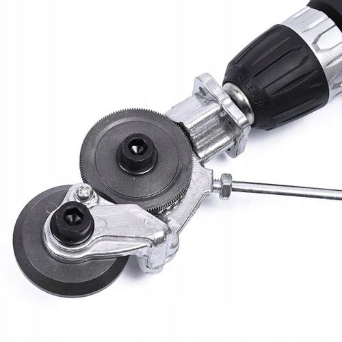 PRZYSTAWKA NA WIERTARKĘ KOŃCÓWKA DO CIĘCIA BLACHY METALU ADAPTER NAKŁADKA na Arena.pl