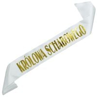 Królowa Schabowego - biała szarfa ze złotym nadrukiem