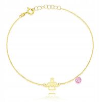 Złota bransoletka aniołek anioł z różową cyrkonią PR. 585