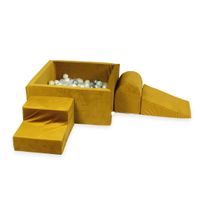 Piankowy plac zabaw z basenem kwadratowym 90x90x40 Velvet złoty + 400 piłek (jasne złoto, perła, srebrne, przezroczyste)