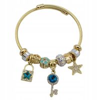 Bransoletka charms modułowa sztywna regulowana kolor złoty Klucz, kłódka 13