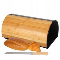 CHLEBAK NA PIECZYWO BUŁKI CHLEB POJEMNIK CZARNY BAMBUS DUŻY + NÓŻ