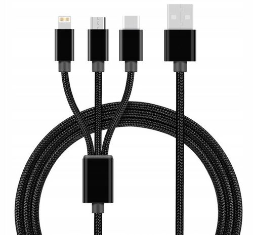KABEL ŁADOWARKA 3w1 IPHONE / MICRO USB / TYP-C na Arena.pl