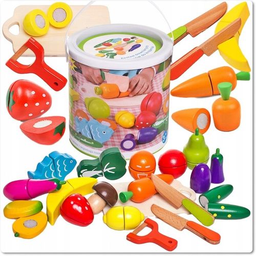 Drewniane Owoce i Warzywa Do Krojenia na Rzep Deska Nóż Zestaw XXL 17 el na Arena.pl