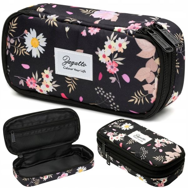 Piórnik dwukomorowy w kwiaty saszetka do szkoły dwie komory pojemny ZAGATTO zdjęcie 1