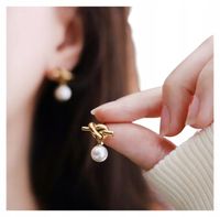 Kolczyki Kolor Złote Białe Perły Perełki Subtelne Stal Nierdzewna Retro18mm