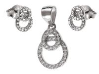 Delikatny rodowany srebrny komplet kółka circle ring karma białe cyrkonie srebro 925 Z0659