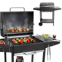 Duży grill węglowy ogrodowy ruszt z pokrywą szuflada na popiół termometr