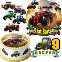 ZESTAW OPŁATEK NA TORT 20CM + 16 POSTACI - TRAKTOR CIĄGNIK + IMIĘ 15CM 18CM