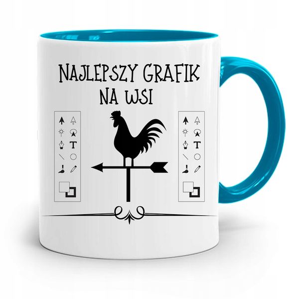 Kubek Błękitny Dla Grafika Najlepszy Grafik We Wsi Z Nadrukiem Ze Zdjęciem zdjęcie 1