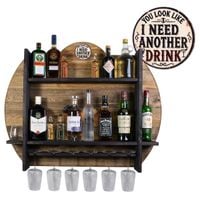 Drewniany barek na ścianę półka barowa ścienna na alkohol i kieliszki – barek wiszący loft vintage SILVER Another Drink