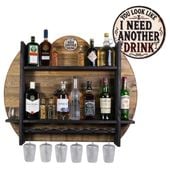 Drewniany barek na ścianę półka barowa ścienna na alkohol i kieliszki – barek wiszący loft vintage SILVER Another Drink