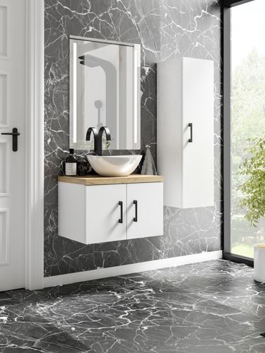 Szafka łazienkowa wisząca MARKUS 80 biały/dąb  z umywalką Eliza B (W3) na Arena.pl