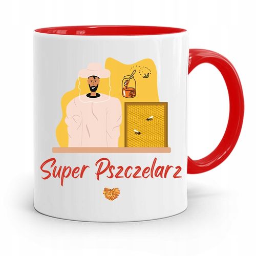Kubek Czerwony Pszczelarza Super Pszczelarz Z Nadrukiem Ze Zdjęciem na Arena.pl