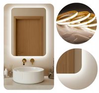 LUSTRO LED 50x90 cm ZAOKRĄGLONE ROGI PODŚWIETLANE LEDOWE + COB 480 diod/m