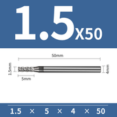 Frez trzpieniowy 4-ostrzowy VHM HYPERCUT Rozmiar: Ø1.5x5x4Dx50L