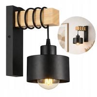 KINKIET ŚCIENNY RUCHOMY LOFT DREWNO E27 LAMPA SCIENNA NOWOCZESNA CZARNA