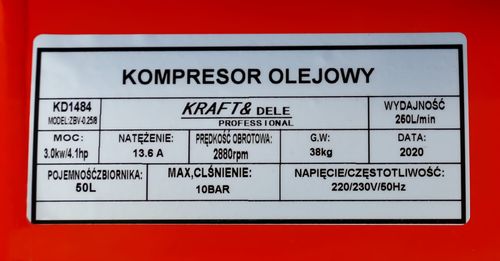 kompresor olejowy sprężarka 3kw 50l kd1484 na Arena.pl