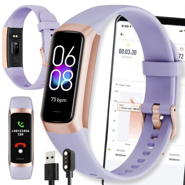 SMARTWATCH WATCH ZEGAREK FIOLETOWY C60 Opaska FIT SMARTBAND Pulsometr iOS ANDROID AMOLED PULS zdjęcie 1