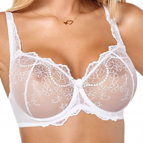 Miękki Biustonosz Koronkowy Stanik Soft z Haftem z Fiszbinami Biały 90E na Arena.pl