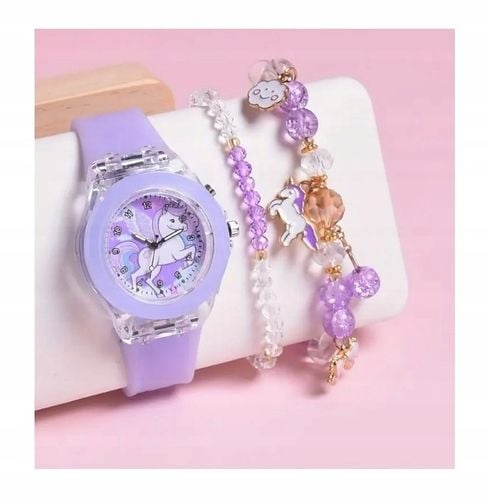 Fioletowy zegarek świecący z jednorożcem bransoletka prezent dziewczynki na Arena.pl
