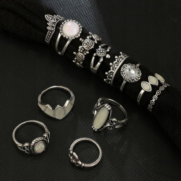 Srebrny ZESTAW PIERŚCIONKÓW RETRO PUNK BOHO 73 zdjęcie 7