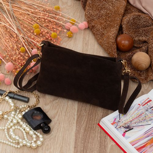 VERA PELLE torebka damska zamszowa listonoszka z paskiem V687 c.brązowa na Arena.pl