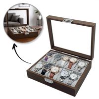 Szkatułka etui na 10 zegarków z przezroczystym wiekiem