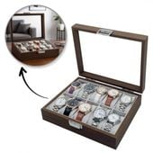 Szkatułka etui na 10 zegarków z przezroczystym wiekiem