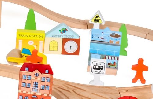 WIELKA KOLEJKA DREWNIANA TOR POCIĄG AUTKA 100 el. na Arena.pl