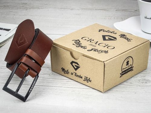 GRACIO meski skorzany PASEK brazowy KLAMRA czarna na Arena.pl