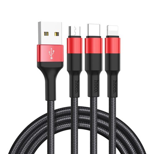 Nylonowy kabel 3w1 micro USB + USB-C + iPhone lightning Hoco na Arena.pl