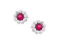 OKRĄGŁE RODOWANE SREBRNE KOLCZYKI RUBIN CYRKONIE