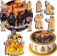 ZESTAW OPŁATEK NA TORT 20CM + 17 POSTACI - STRAŻAK STRAŻ + IMIĘ 15CM 18CM
