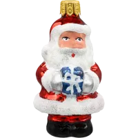 Bombka choinkowa szklana: Święty Mikołaj z prezentem