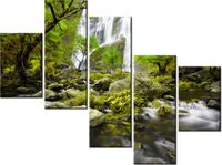 100 75CM OBRAZ 5 ELEM WODOSPAD ZIELENI ŚCIENNY