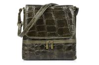 Damska Skórzana Włoska Listonoszka Pionowa klapa ciemna zieleń B69