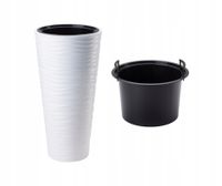 Doniczka okrągła Sahara Dunes Slim 30 | Biały, Kształt Okrągły, Wymiary 29.5x56.5 cm, Kolor Biały, Form-Plastik