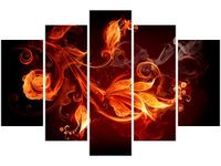 100CM 150CM OBRAZ 5 ELEM PŁOMIENNE KWIATY ŚCIENNY