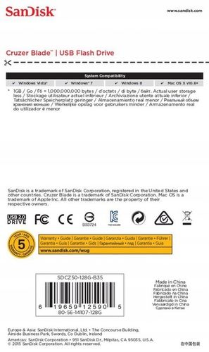 Pendrive SanDisk Cruzer Blade SDCZ50-128G-B35 (128GB; USB 2.0; kolor na Arena.pl