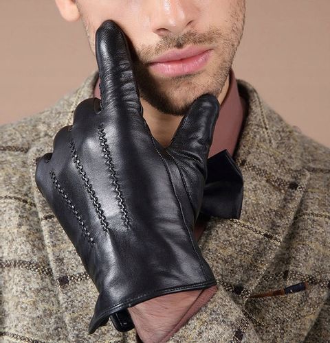 DOTYKOWE RĘKAWICZKI SKÓRZANE MĘSKIE SKÓRA CIELĘCA OCIEPLANE MIŚ roz. L na Arena.pl