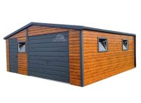 Garaż Blaszany 5,5x5 Brama uchylna -  jasny orzech + antracyt GB359