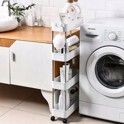 PÓŁKA ŁAZIENKOWA KUCHENNA SZAFKA NA KÓŁKACH REGAŁ 4 POZIOMOWY Z HACZYKAMI na Arena.pl